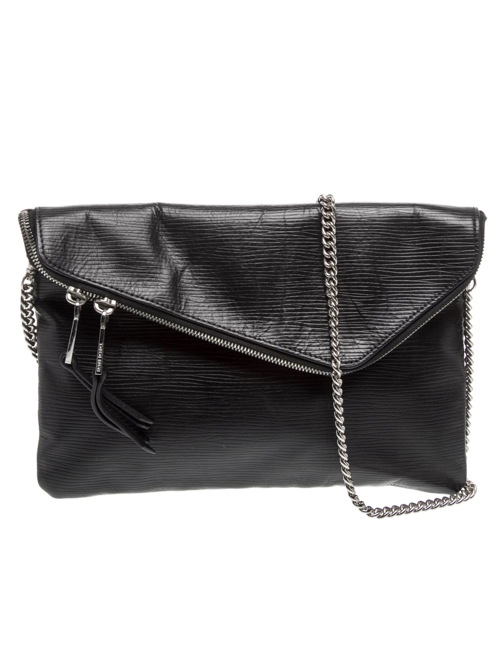 Henri Bendel Black
Asymmetrical Envelope Flap Clutch With Silver Chain